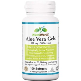NutriWorth Aloe Vera Supplement (100 Softgels) 20,000mg Pure Gel Equivalency – Made with Organic Aloe Vera