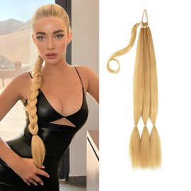 Meiverah Ponytail Extension, 31.5 Inches Long Braided Ponytail Extension with Hair Tie Straight Wrap Around Synthetic Hair for Women Daily Use Hair (31.5", 27/613)