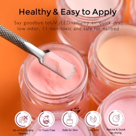 Nail Dipping Powder Set - 6 Translucent Nude Pink Color Dip Powder Nail Kit - Milky Jelly Effect Nail Powder No Need UV Lamp - DIY Nail Art French Manicure Kit for Starter