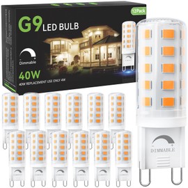 TJOY 12 Pack Dimmable G9 LED Bulb 4W Equivalent 40 Watt, 2700K Soft Warm White, T4 G9 Bi-pin Base Halogen Replacement, G 9 Socket Light Bulb for Chandelier Wall Sconce, 120V No Flicker, 450LM