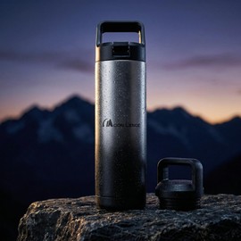 MOON LENCE Insulated Water Bottle,18 oz Sports Water Bottle with Straw, Stainless Steel Water Bottles with Changeable Lids for Camping, Hiking, Black