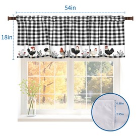Granbey Buffalo Check Plaid Valances for Windows Farmhouse Rooster Kitchen Curtains Rustic White and Black Design Window Treatment Rod Pocket Valances for Kitchen Living Room 54 x 18 Inch, 1 Panel