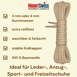 Mount Swiss Premium Shoelace, Round Laces Made of 100% Cotton, Tear-Resistant, Diameter 3-4 mm, 12 Colours, Length 45-200 cm , 130 cm