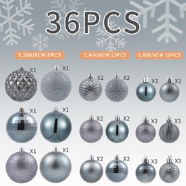 LANGXUN 36pcs Christmas Tree Decorations Balls 2024, Bolas De Navidad - 6pcs 3.2'', 12pcs 2.4'', 18pcs 1.6'' - Shatterproof Christmas Ball Ornaments, Christmas Decor (Mixed Size-36pcs, Grey)