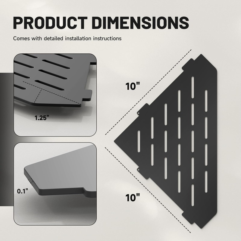 Matte Black Shower Corner Shelf 10-inch 2 Pcs Wall Mount