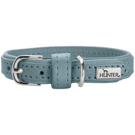HUNTER SOHO Mini Dog Collar Colour: Light Blue Cowhide Leather Soft & Supple, Gentle on Fur, Lightweight, for Small Dogs and Puppies, Made in Germany, Size: 37