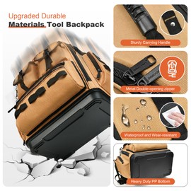 Backpack Tool Bag - LOKASS Tool Backpack Heavy Duty Tool Organizer, Water-resistant HVAC Tool Backpack Electrician Tool Box with Molded Base Tan Brown
