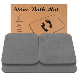 JIZEUO Stone Bath Mat, Set of 3,Diatomaceous Earth Shower Mat, Non-Slip Super Absorbent Quick Drying Bath Mat for Bathroom Floor, Grey