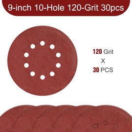 9 Inch 10 Holes Sanding Disc 120 Grit Drywall Sandpaper 30PCS for Popcorn Ceiling Sander Pads