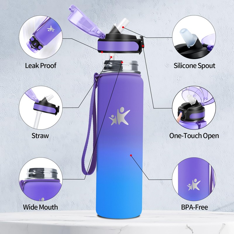 KollyKolla Stainless Steel Drinking Bottle, 1 Litre, Thermos Flask with
