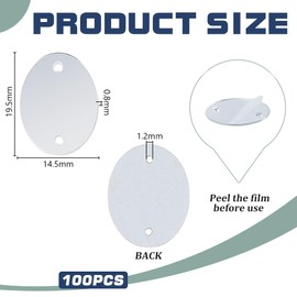 AHANDMAKER 100Pcs Sew on Mirror Acrylic Oval Flat Back Mirror Beads with Hole Silver DIY Mirrored Rhinestones Decorative Mosaic Tiles for Costume Dresses Garment Accessory 19.5x14.5x0.8mm