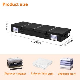zienstar Under Bed Storage Containers, Black Large Capacity Closet Organizer for Blanket, Clothing, Comforter, Pillows, Ultra-thick Breathable Zippered Storage Bag