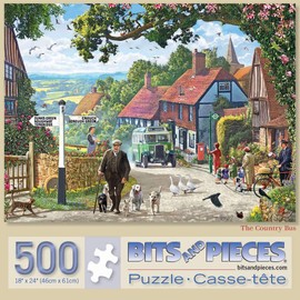Bits and Pieces - 500 Piece Jigsaw Puzzle for Adults 18" X 24" - The Country Bus - 500 pc Small Town in The English Countryside Jigsaw by Artist Steve Crisp