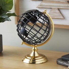 Deco 79 Aluminum Metal Open Framed World Globe with Wire Exterior and Gold Base, 8" x 8" x 13", Black