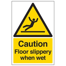 V Safety Caution Floor Slippery 200 x 300mm - 2mm Rigid Plastic Safety Sign