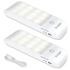 Suright LED Nachtlicht mit Bewegungsmelder, 2 Stck Aufladbar USB, Nachtlampe mit 3 Modi (AUTO/EIN/AUS), Schrankbeleuchtung 4000K Warmwei? Schranklicht fr Schlafzimme, Badezimmer, Gang, Treppe, Kche