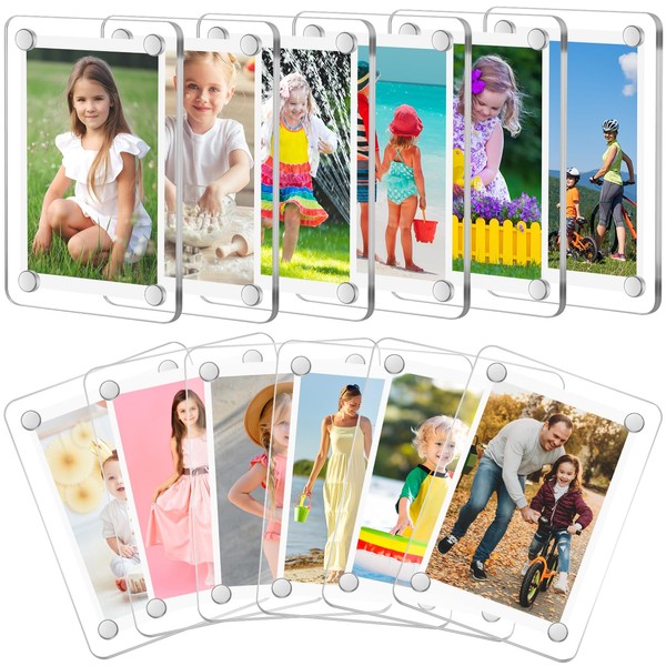 Xialvyu Pack of 12 Acrylic Magnetic Picture Frames, Double-Sided Fridge