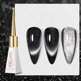 KKUUOO 10ML Magnetic Gel Nail Polish,Black Cat Eye Gel Nail Polish,UV LED Nail Polish Gel,Holographic Reflective Magnetic Nail Polish with Magnet Stick for Nail Art Manicure Salon DIY At Home
