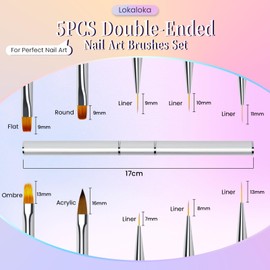 Lokaloka Nail Brush Set for Gel Nails, Nail Art, Double Sided with Lid and Ombre Brush, 10 Heads Fine Brush Set, French Thin Fineliner Liner for UV Nails, Gel, Neonail, Acrylic