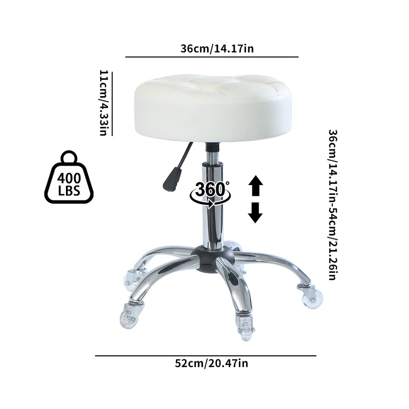 ACEQLYT® Round Rolling Stool with Wheels, Heavy Duty 400lb, Height