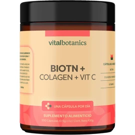 VitalBotanics Biotina & Colágeno Hidrolizado (200 Cápsulas) - Suplemento Multivitamínico con Vitamina C para Hombre y Mujer