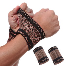 Copper Wrist Compression Sleeves (2Pcs), Compression Wrist Brace Wrist Support for Improved Circulation, Recovery, Elastic Wrist Bands for Men and Women Sport, Tendonitis, Arthritis, Carpal Tunnel-L