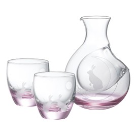 大塚硝子 ウサギ ガラス カラフェ&酒杯 セット 16-756-5 カラフェ-約口径3.8×幅9.4×高さ12.5cm、丸酒杯-約直径5.7×高さ6.1cm