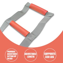 SINHOWANG Grey Bed Ladder Assist Pull Up with 5 Orange Soft Handle Grips for Elderly Patient, Adjustable Length Assistant to Get Out of Bed for Seniors, 330 Lbs Weight Capacity 118 Inches