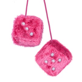 Wogomz 2PCS Fuzzy Dice for Car Rear View Mirror with Suction Cup, 2.37" Retro Plush Dice Auto Decoration for Mirror, Cute Classic Mirrors Dice, Universal Rearview Hanging Ornament (Rose Red)