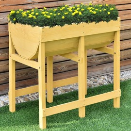 HAPPYGRILL Raised Garden Bed with Legs, Wooden Raised Flower Bed with Liner, Elevated Vegetable Plot Container Planter, Outdoor Planter Raised Beds for Garden Patio Backyard