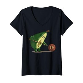 Womens Cartoon Avocado Playing Billiards Fun Character For Kids V-Neck T-Shirt