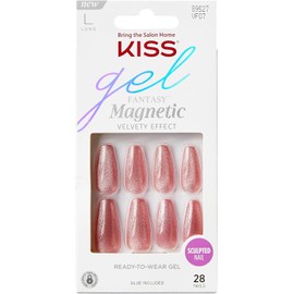 Kiss Uas Postizas Gel Fantasy, Incluye Pegamento Para Uas, 'West Coast', Rosa Mediano, Tamao Largo, Forma De Atad, Incluye 28 Uas, Pegamento De 2 G, 1 Palito D Rosa 1 Unidad (Paquete De 1)