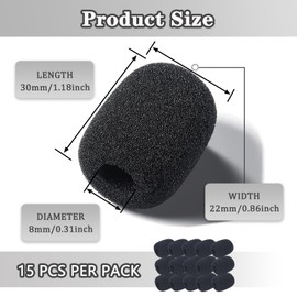 Headset Microphone Covers Foam, Lapel Headset Microphone Windscreen Sponge Foam Microphone Windscreen Mini Foam Cover for Variety of Headset Microphone Noise Reduction - 15 pack