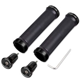 TOPCABIN Bicycle Handlebar Grips, Ergonomic Design, Mountain Bike / BMX Handlebar Grips, 1 Pair with 2 Aluminium Lock-On End Caps