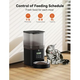 Olelica Automatic Cat Feeders, Timed Dog Feeder with Stainless Steel Bowl, 5L Programmable Control 1-6 Meals Per Day, Pet Dry Food Dispenser for Cats and Small Medium Dogs