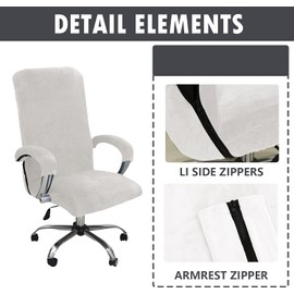 Velvet Office Chair Cover with Arm Covers Stretch Computer Desk Universal Boss Swivel Gaming Chair (White,Large)