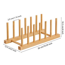 HBlife Bamboo Dish Plate Bowl Cup Book Pot Lid Cutting Board Drying Rack Stand Drainer Storage Holder Organizer Kitchen Cabinet（Keep Dry）