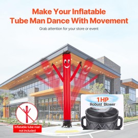 VEVOR Inflatable Tube Man Blower, 1 HP, Air Dancers Blower Fan for Wacky Waving Inflatable Tube Guy, PP Shell, IPX3 Waterproof, Fits 18" Diameter Outdoor Inflatable Wind Flying Dancer (No Inflatable)