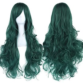 ColorfulPanda Long Curly Wavy Hair Costume Cosplay Party Wigs for Women Ladies Dark Green Lolita Style Anime Wig