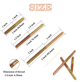 Matrelt 28 Pack 1/4-20" Hanger Bolts - 3 Sizes, 2-4 Inch Double Headed Bolts - Wood Dowel Screw Self-Tapping Screw Hanger Bolts for Furniture