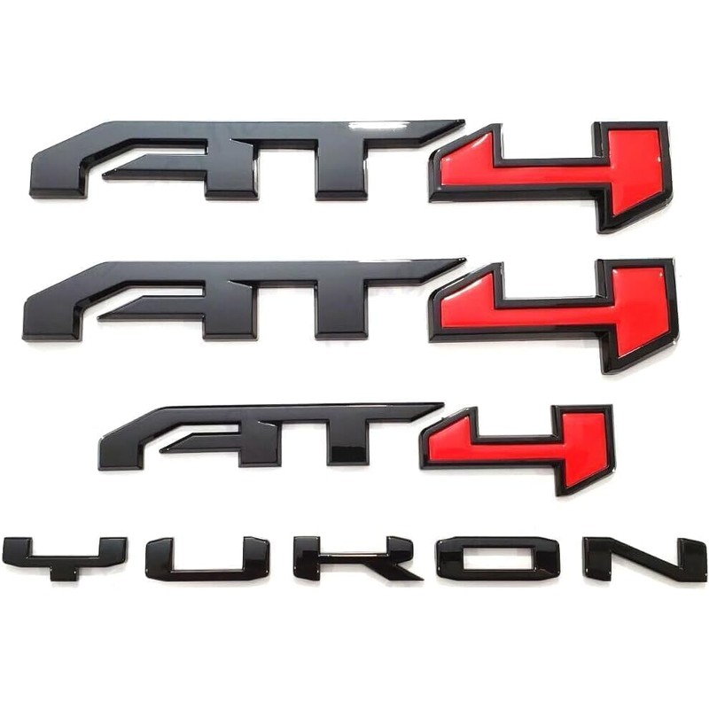 4Pcs Door Rear Tailgate AT4 Yukon Emblems Letters 3D Badge