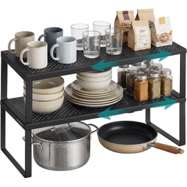 SONGMICS Juego de 2 Especieros, Extensibles, Organizador de Cocina, Estante de Cocina, Organizador de Armario, Metal, Negro Mate MKCS402B01
