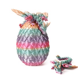 Dragon Eggs with Dragon Inside, 3D Print Dragon, Easter Basket Stuffers, Articulated Dragon with Egg, Crystal Dragon Figurine, Dragon Egg Fidget Toy, Executive Desk Toys (Color)