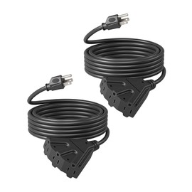 DEWENWILS Extension Cord Multiple Outlet Weatherproof, 15 FT Tri-Tap Cords, 16/3 SJTW Power Cable for Outdoor Landscaping String Lights, ETL Listed, Pack of 2, Black
