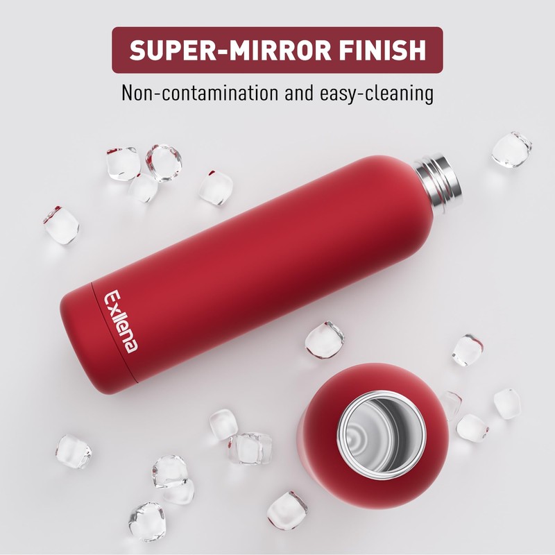 Exllena Insulated Water Bottles 1l with Clip, Double Wall Vacuum