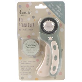 Loveria Rotary Cutter Fabric and Paper, 45 mm Stainless Steel, 4 Replacement Blades, Ergonomic Handle, Right and Left-Handed Users, Safety Function, Blades for Straight, Wave Cut, Perforation Cut