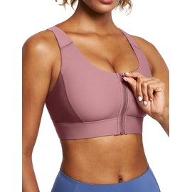 Ewedoos High Impact Sports Bras for Women High Support Zip Front Large Bust Workout Sports Bras with Adjustable Straps Pink