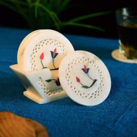 Hashcart Modern Home Decor Coasters with Holder/Coasters for Drinks | Coffee Bar Accessories | Kitchen Decor | Coffee Table Decor | Kitchen Table