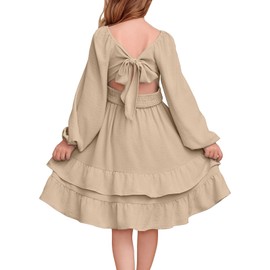 blibean Girl Long Sleeve Dress Tweens Fall Off Shoulder Dresses Teens Cute Wedding Guest Smocked Party Clothes Junior Boho Dance Semi Formal School Outfit Size 8-9 Years Old Cream