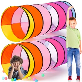 PullCrease 27.6 Inch Large Play Tunnel for Kids Colorful Play Tent Crawl Tunnel Toddlers Babies Children or Dogs, Collapsible Gift for Boy Girl Toys Indoor Outdoor(2 Pcs)
